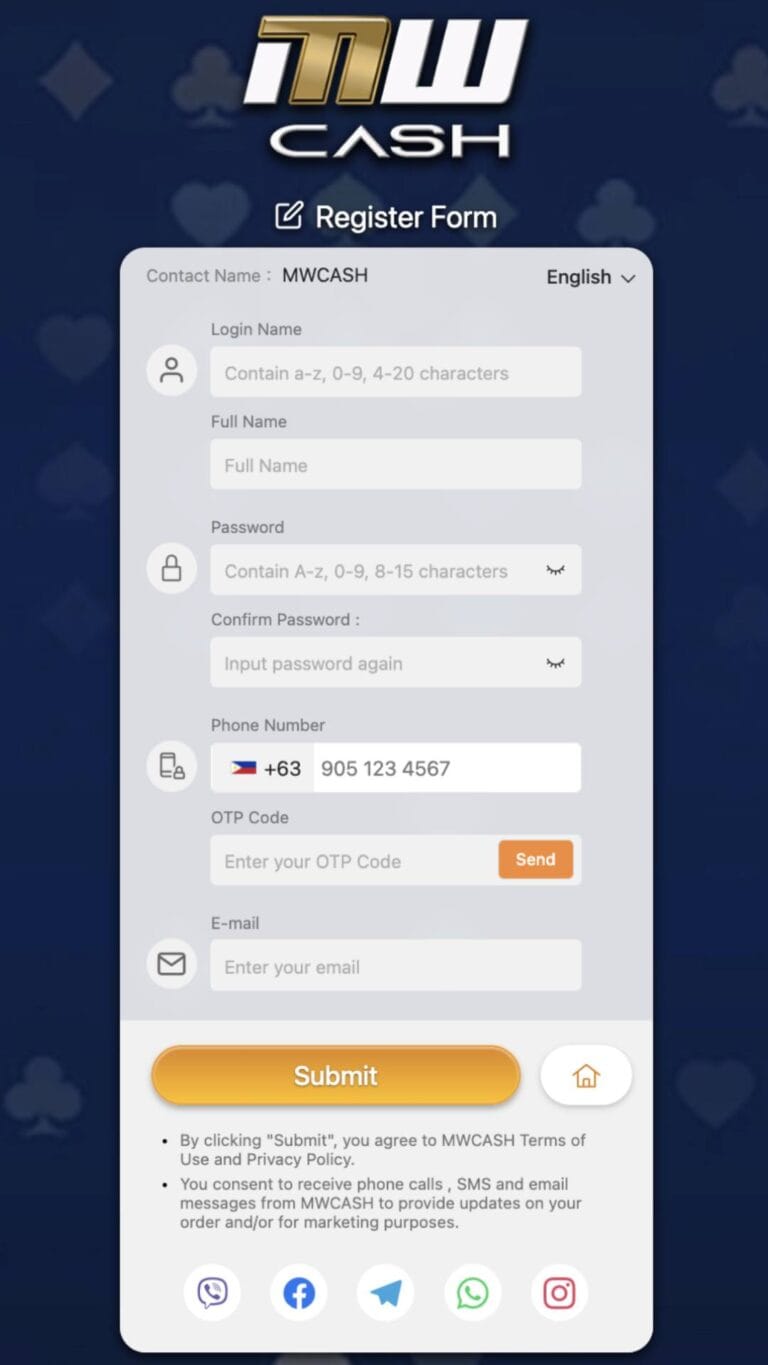 MWPLAY (MWPLAY888) Casino Register Page